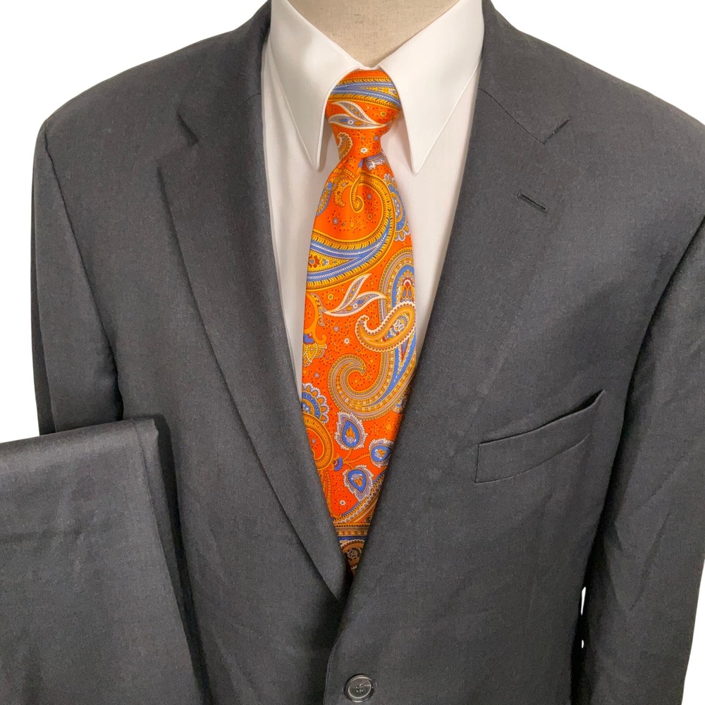 Hugo Boss Suit Mens 46 R Charcoal Designer Reda Super 100 Italian Wool 2-Pc